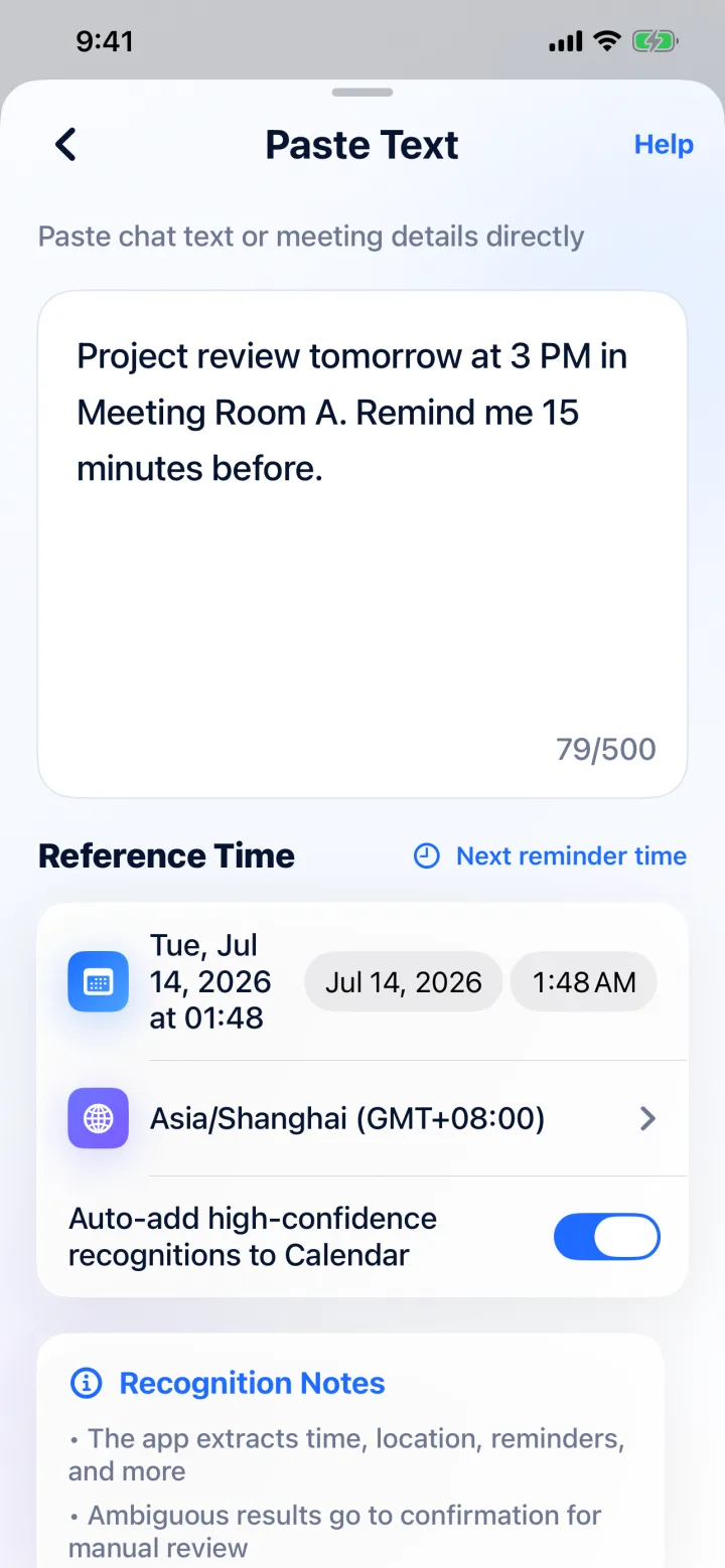 Let AI structure the date, time, location, and reminder