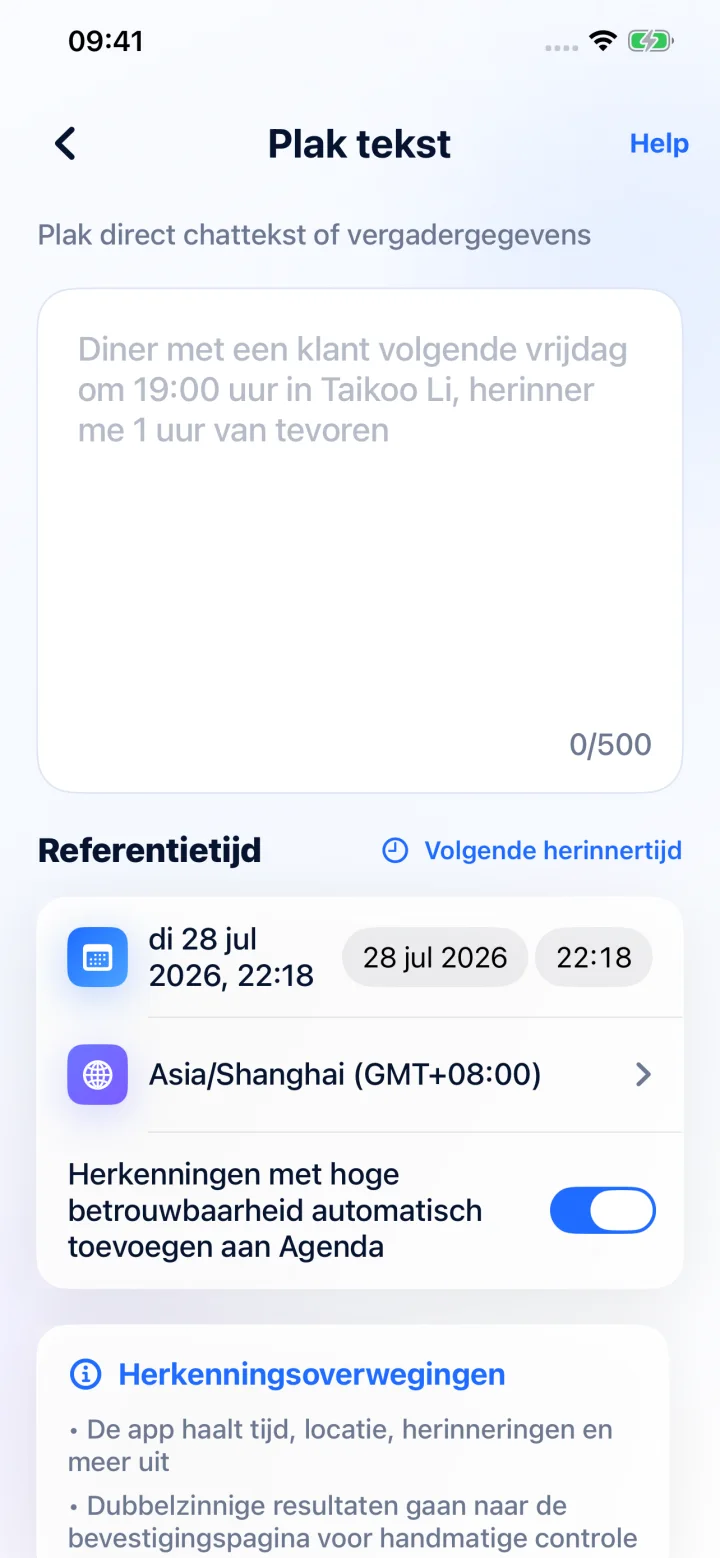 Laat AI de datum, tijd, locatie en herinnering structureren
