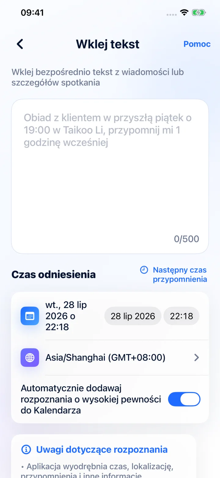 Niech AI uporządkuje datę, godzinę, miejsce i przypomnienie