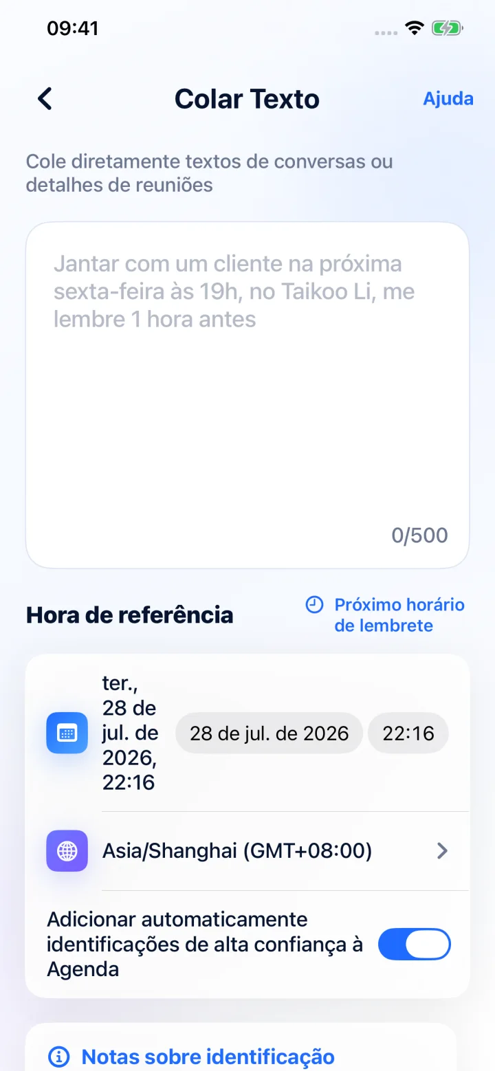 A IA estrutura data, horário, local e lembrete